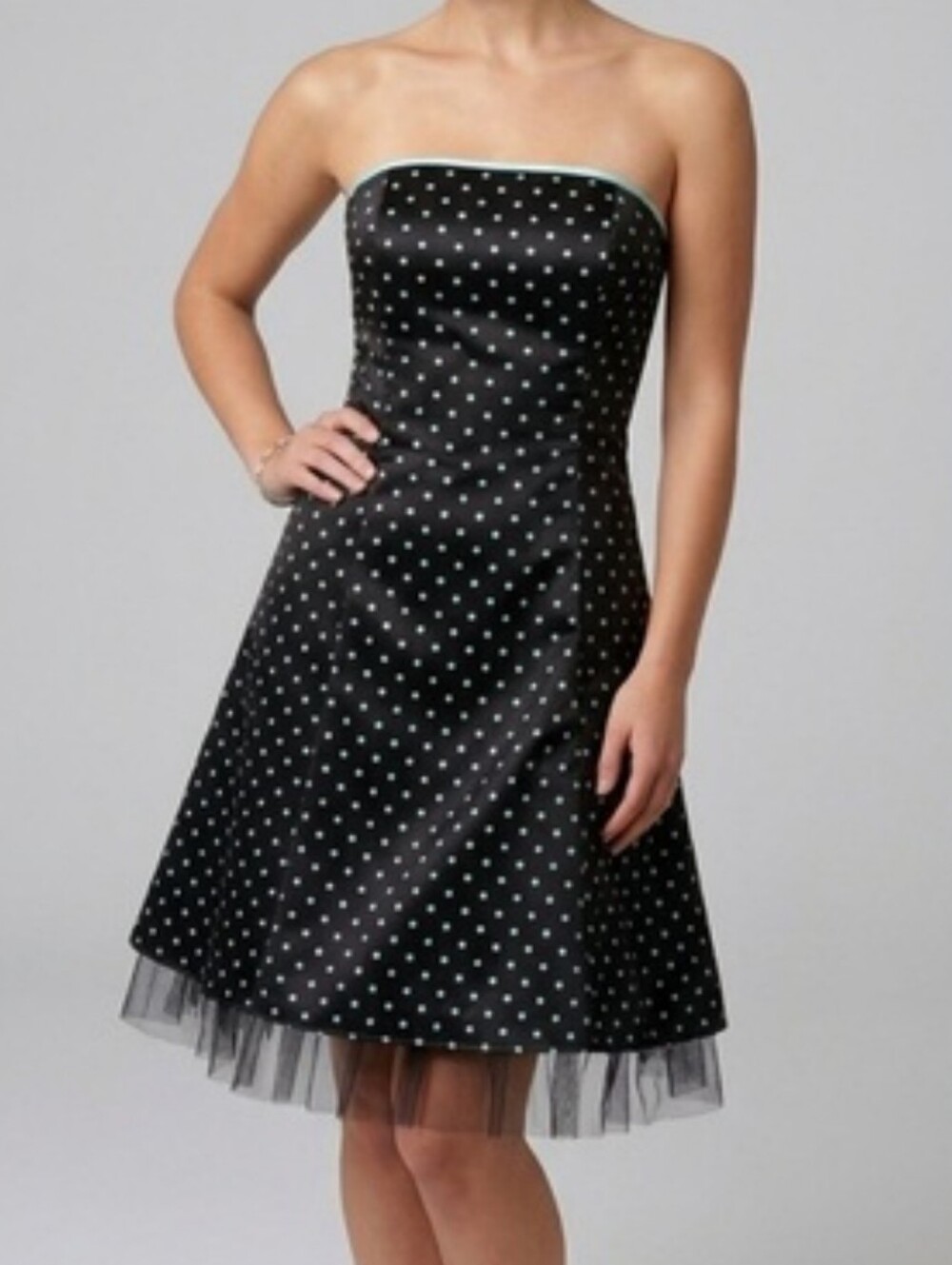 Jessica McClintock Gunne Sax•Strapless Black Polka Dot A-Line Dress• Sz 11/12